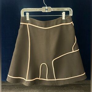 Marni wool mini skirt, brown with silk beige piping, size 40, zip back closure